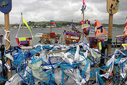 Tidal Collages woven into the railings on Appledore Quay